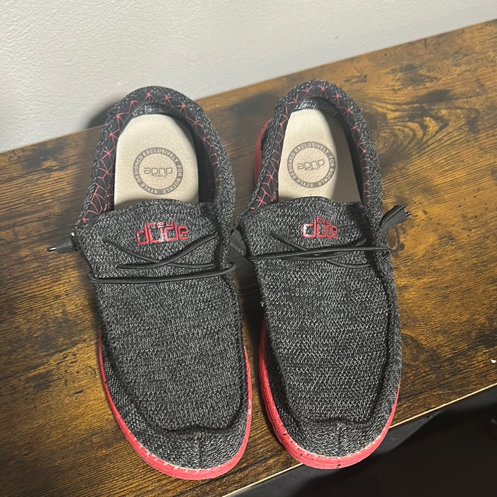 Hey Dude Black and Red Slip-On Loafers - Picture 2 of 5